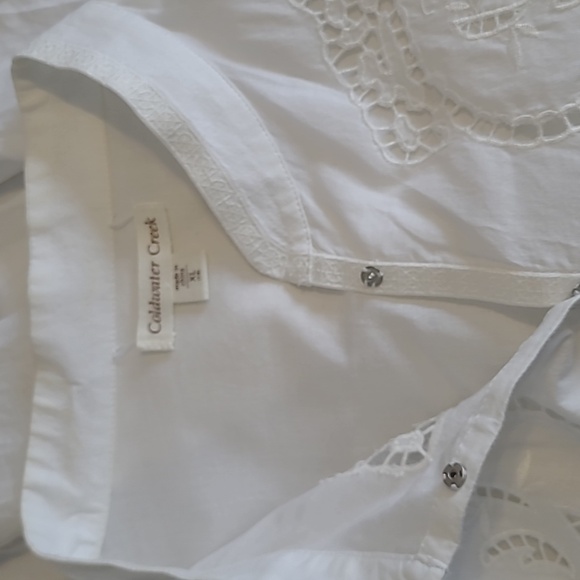 Coldwater Creek White Cotton Floral Eyelet Lace Snap Close Tunic Blouse Top XL - Picture 6 of 16